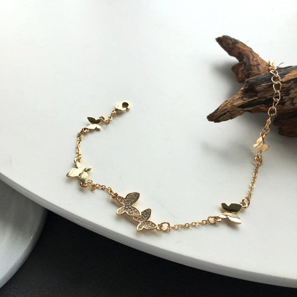Golden Rhinestone Butterfly Bracelets - Picture 4 of 12